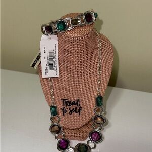 Napier Silver Necklace with Green and Purple Accents